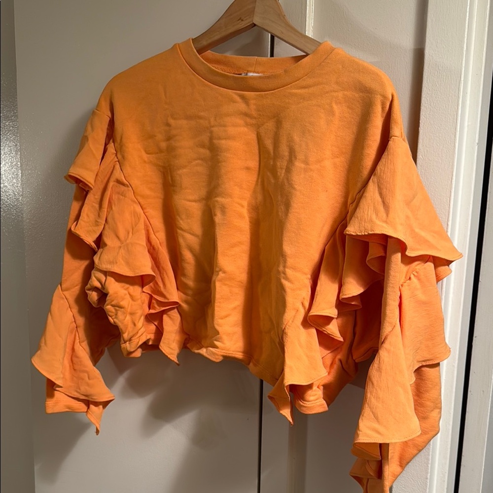 Orange Ruffle Sleeve Women's Top